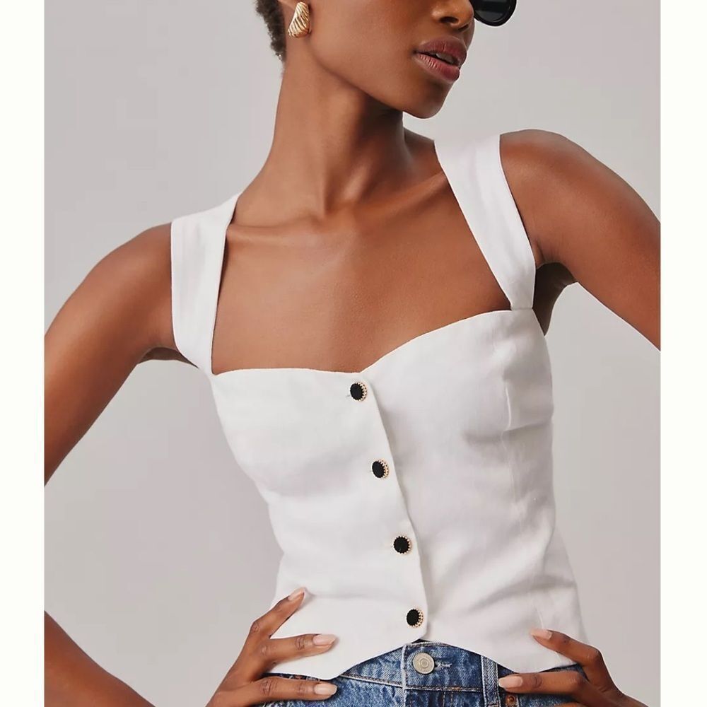 By Anthropologie Reformation Kimberly Linen Top in White Size 12